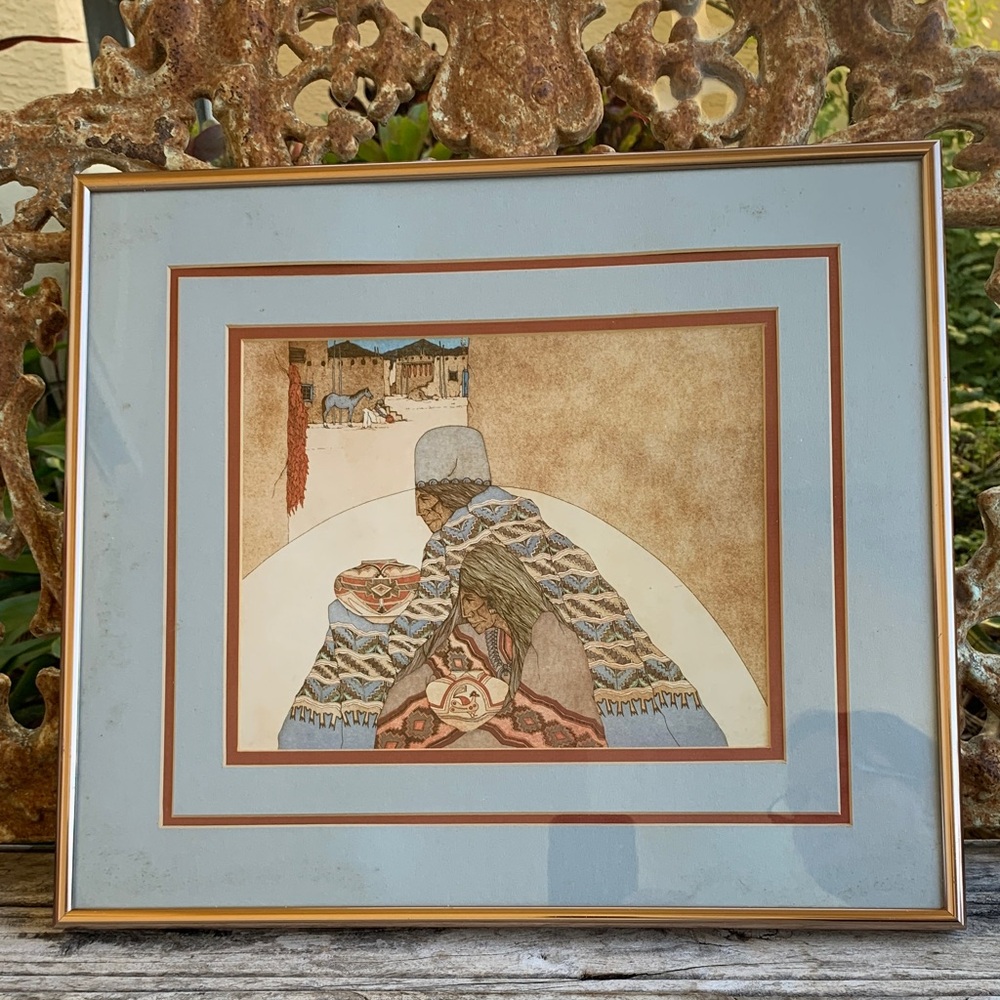 “Woman with Pottery” Framed and Matted Art by AMADO MAURILIO PENA 14”X16”